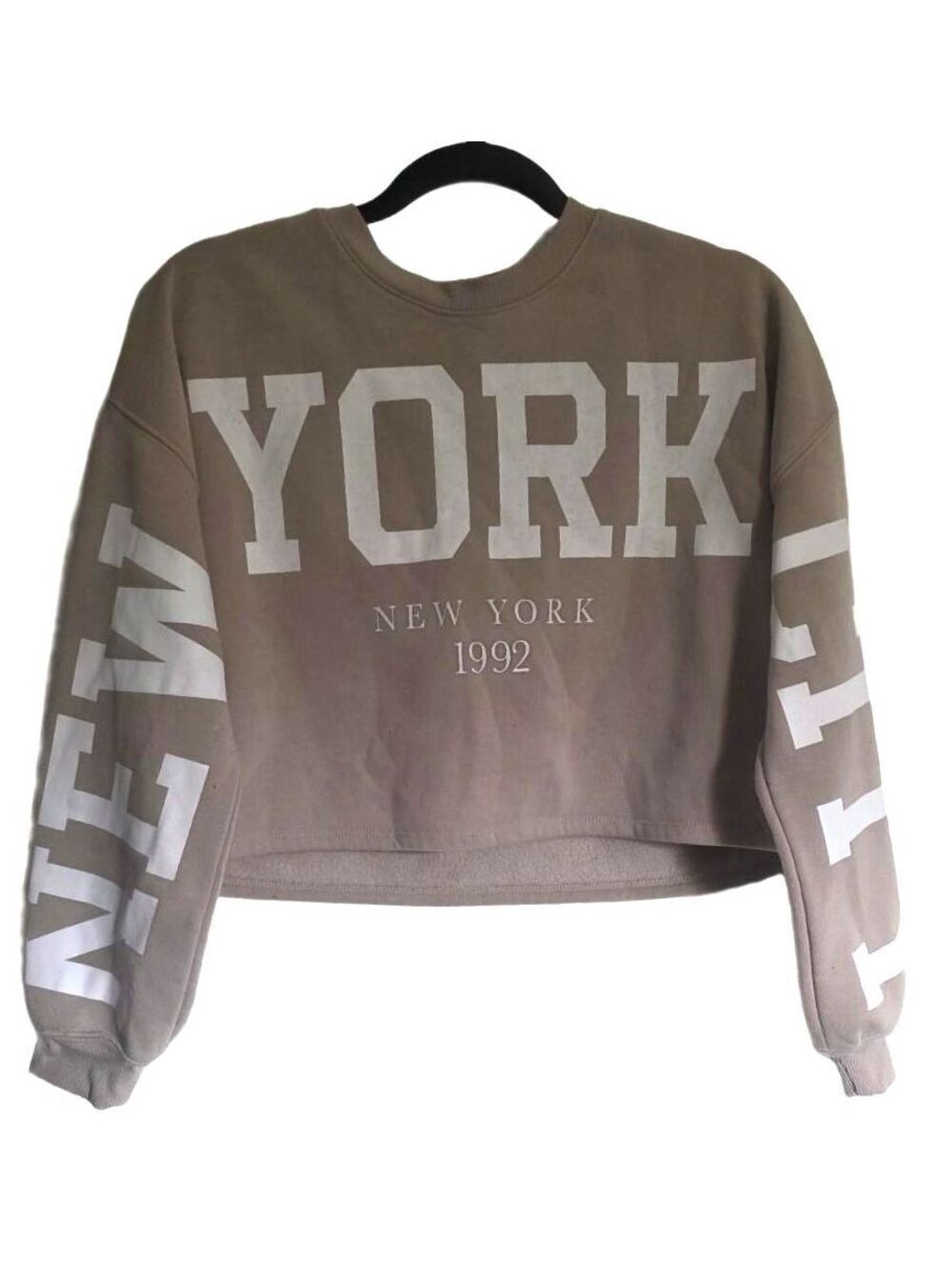 Derek Heart New York 1992 Cropped Sweatshirt Womens Medium Beige Fleece Pullover